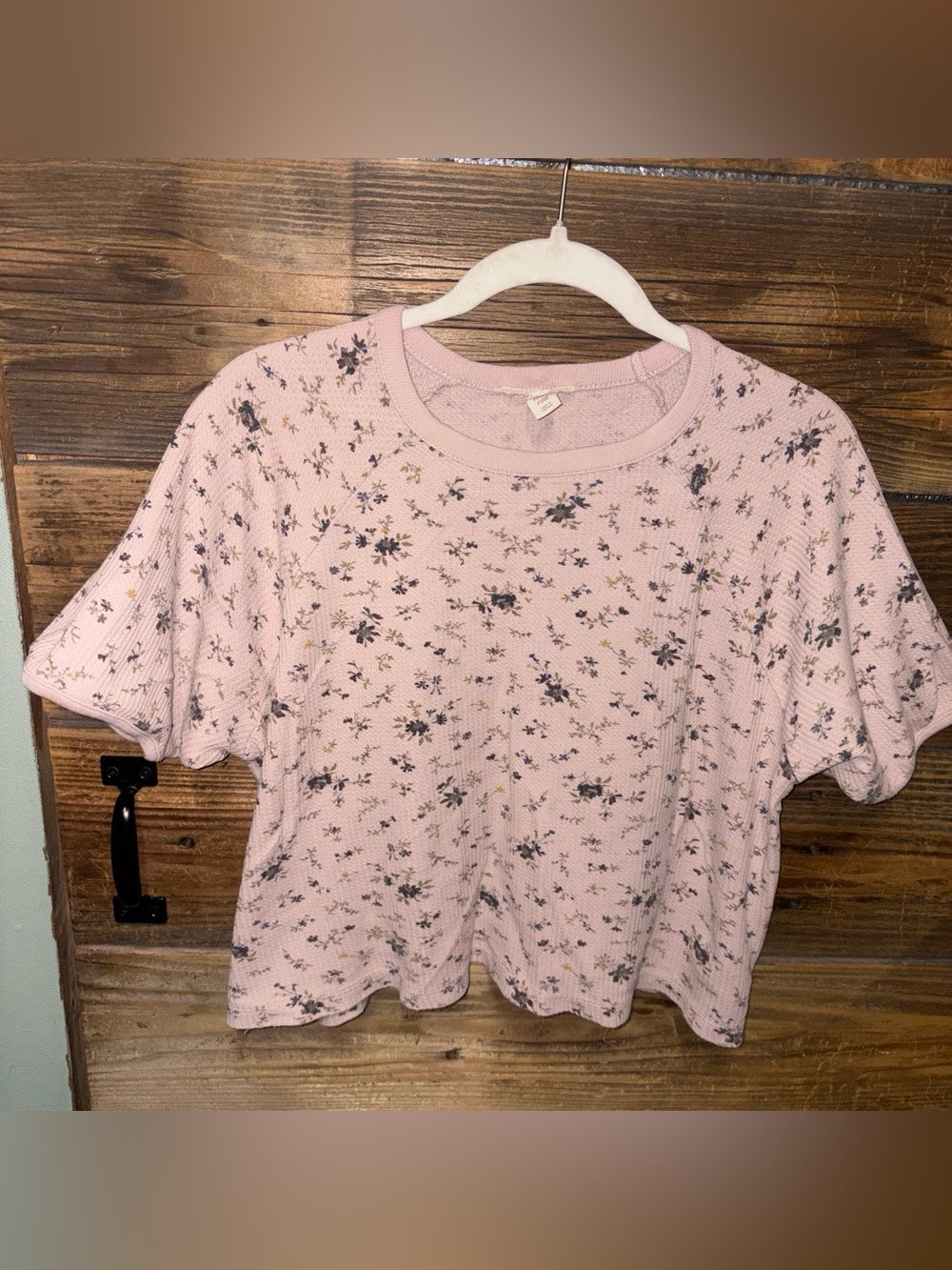 Madewell Pale Pink Floral Waffle Short-Sleeve Tee - OVERSIZED